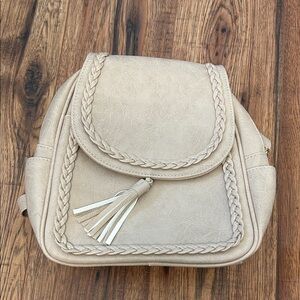 Like new Boho Chic Beige Backpack with Braided Accents